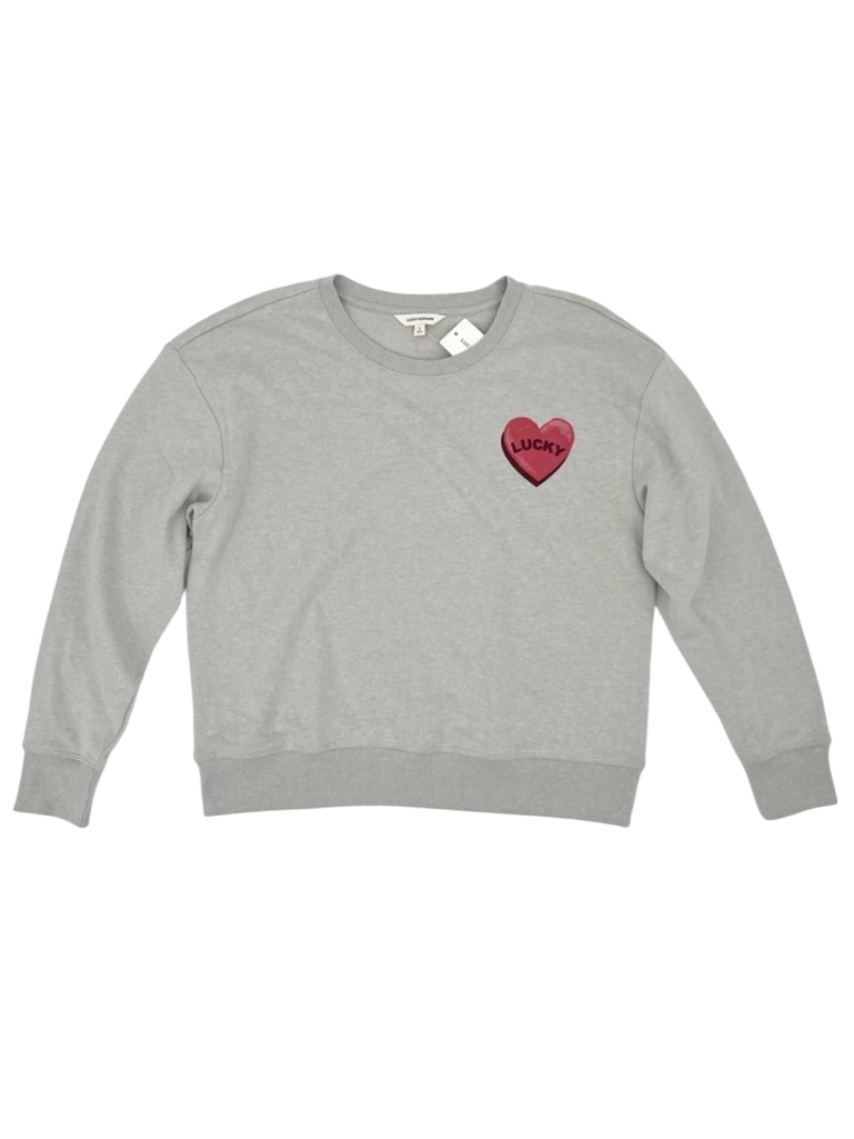 Nwt Lucky Brand Gray Heart Crewneck Pullover Sweatshirt Size Large
